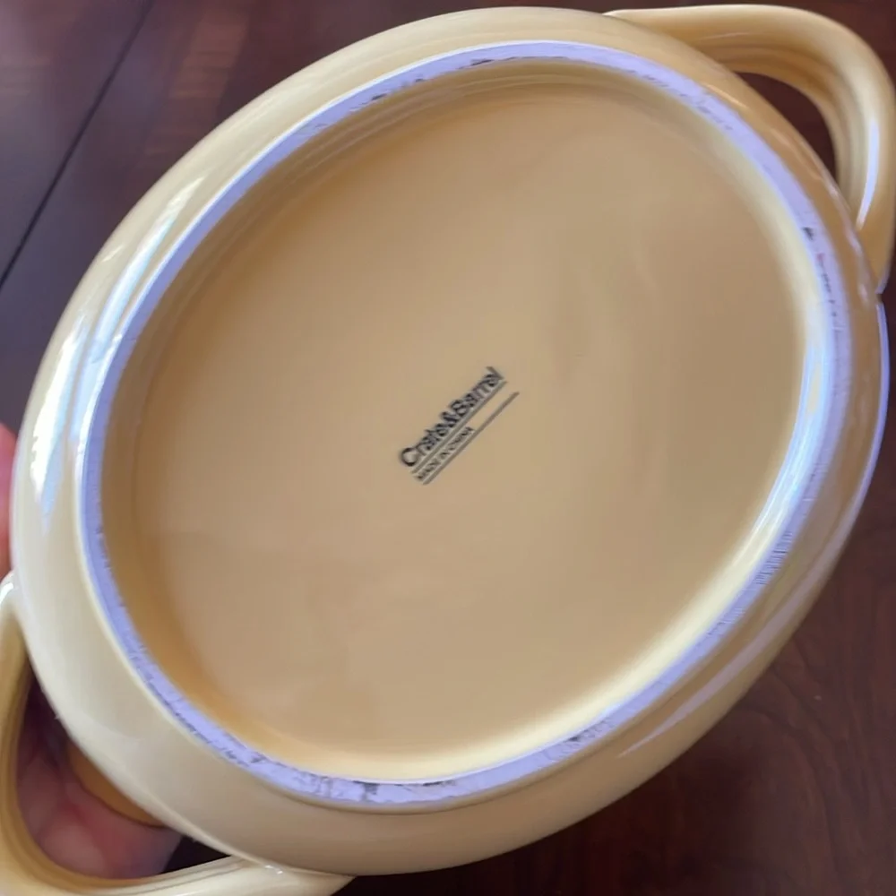 Crate & Barrel yellow ruffled edge bowl dish with handles